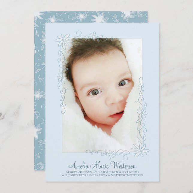 Convites Vintage Blue Birth Anunciation Boy (Frente/Verso)