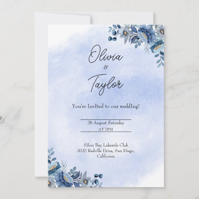 Convites Vintage Blue Blossom Weding Invitation (Frente)