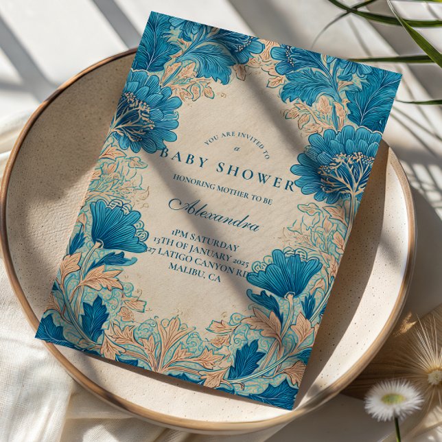 Convites Vintage Blue Botanical Baby Shower (Criador carregado)