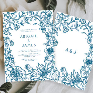 Convites Vintage Blue Botanical Frame Weding