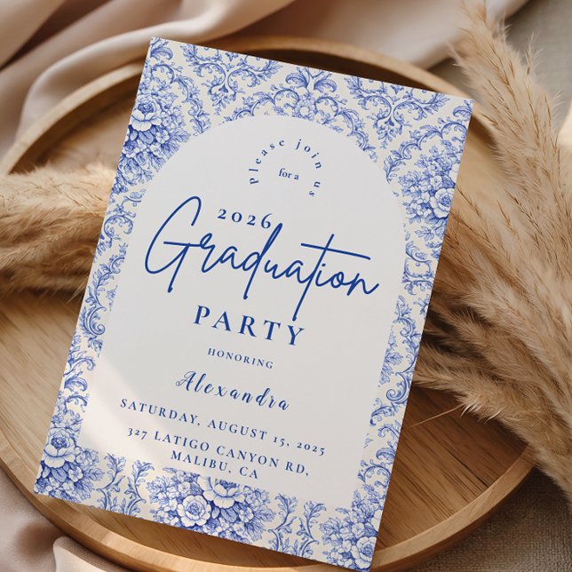 Convites Vintage Blue Botanical Graduation Party (Criador carregado)