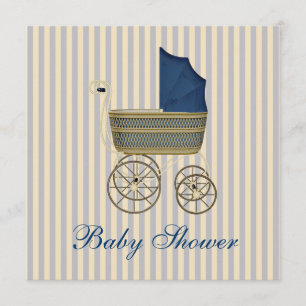 Convites Vintage Blue Carruagem Pram Vintage Baby Boy Chá