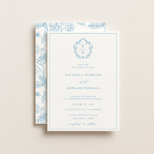 Convites Vintage Blue Crest Monograma Casamento