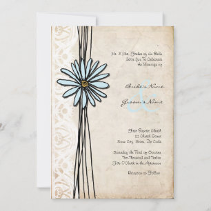 Convites Vintage Blue Daisy Weding Invitation