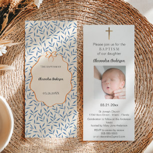 Convites Vintage Blue Deixa Laranja Foto Floral Baptismo La