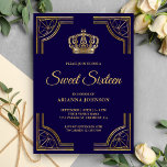 Convites Vintage Blue Dourado Ornamentado Crown Swewn Dezes<br><div class="desc">Incêndio aos seus convidados com este tema real, doce convite de dezesseis, com uma elegante fronteira de ornamentado de ouro e uma bela coroa. Basta adicionar os detalhes do seu evento neste modelo fácil de usar para torná-lo um convite de tipo único. Sacudir a placa para revelar um lindo padrão...</div>