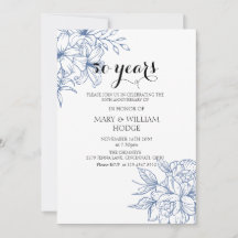 Vintage Blue Floral 50º aniversário de casamento