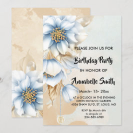 Convites Vintage Blue floral Birthday