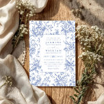 Convites Vintage Blue Floral Elegant Modern QR Code Wedding<br><div class="desc">Vintage Blue Floral Elegant Modern QR Code Wedding</div>