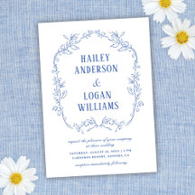 Vintage Blue Floral Frame Elegante Casamento
