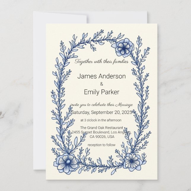 Convites Vintage Blue Floral Invitation (Frente)