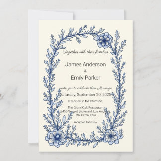 Convites Vintage Blue Floral Invitation