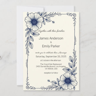 Convites Vintage Blue Floral Invitation