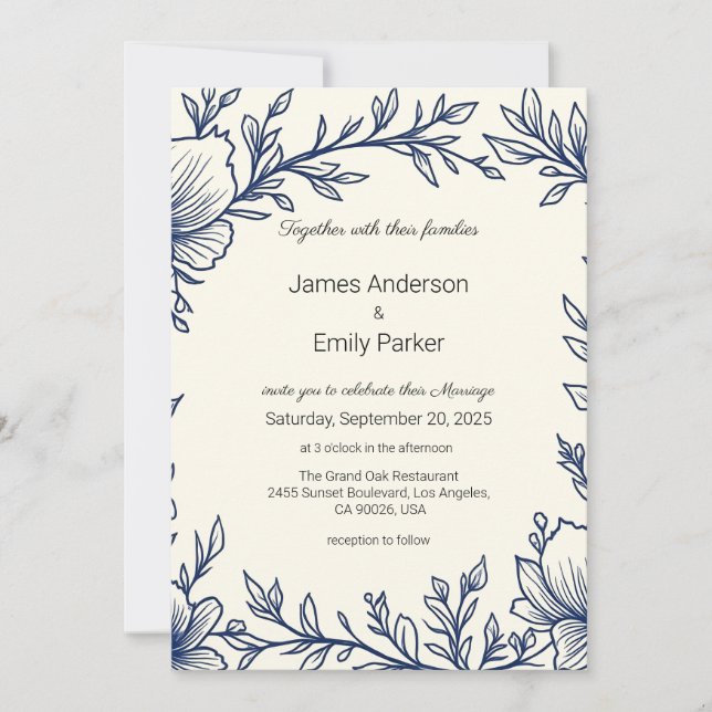 Convites Vintage Blue Floral Invitation (Frente)