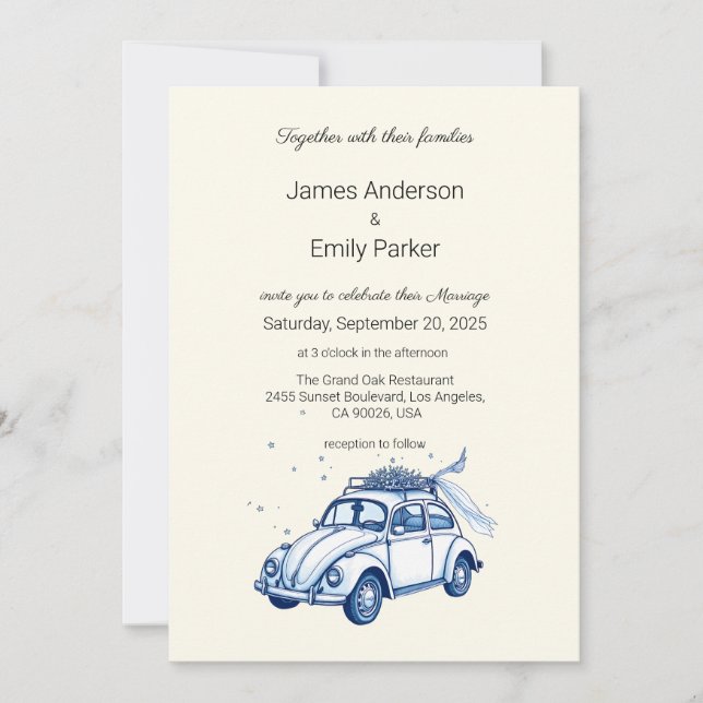 Convites Vintage Blue Floral Invitation (Frente)