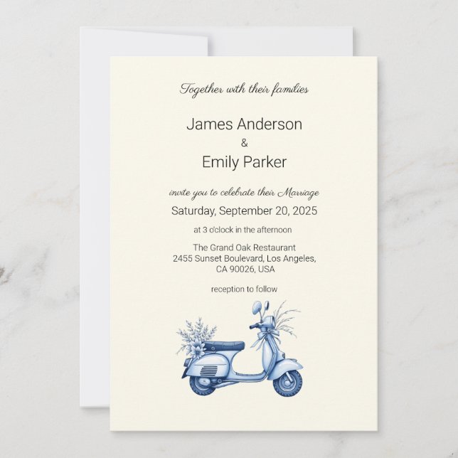 Convites Vintage Blue Floral Invitation (Frente)