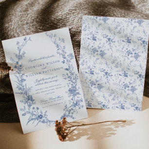 Convites Vintage Blue Floral Jouy Wedding