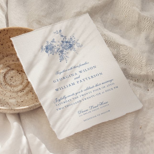 Convites Vintage Blue Floral Jouy Wedding (Criador carregado)