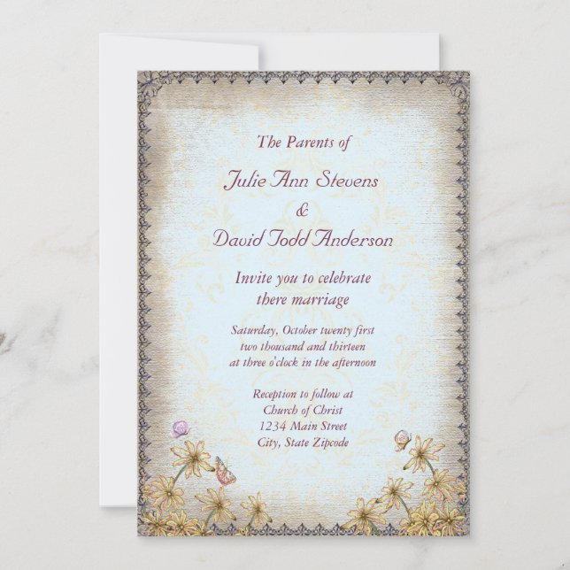 Convites Vintage Blue Floral Weding (Frente)