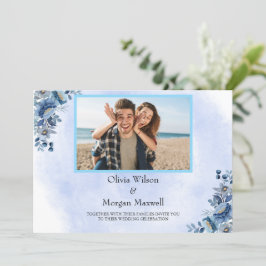 Convites Vintage Blue Floral Weding Date (Vintage Blue Flor