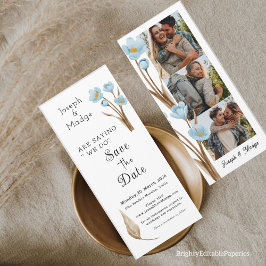 Convites Vintage Blue Flower Photo Strip Salvar a Data