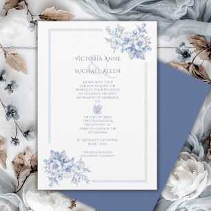 Convites Vintage Blue Frame Floral Elegante Casamento