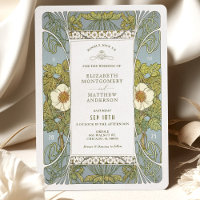 Vintage Blue Green Wedding Invitations Art Nouveau