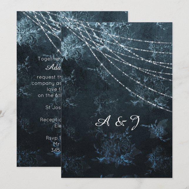 Convites Vintage Blue Marinho WEDDING (Frente/Verso)