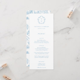 Convites Vintage Blue Monograma Crest Floral Menu