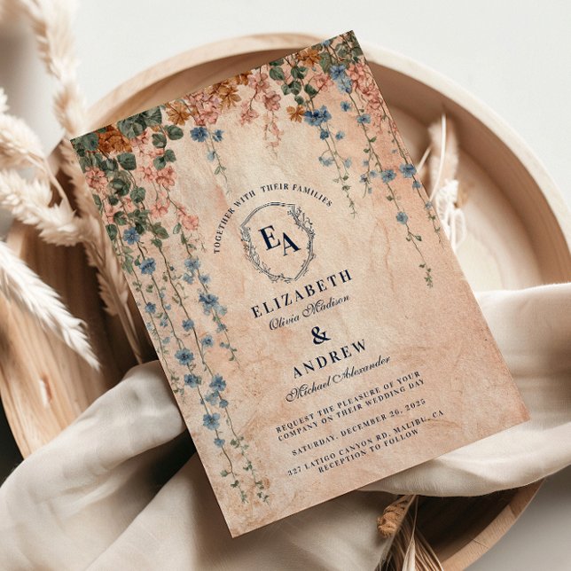 Convites Vintage Blue Morning Glory Weding (Criador carregado)