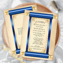 Convites Vintage Blue Scroll Elegante Quinceañera