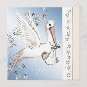 Convites Vintage Blue Stork Baby Boy Invations Chás