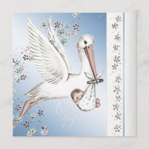 Convites Vintage Blue Stork Baby Boy Invations Chás