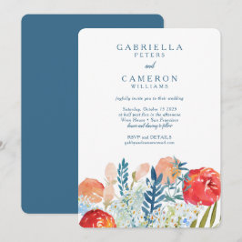 Convites Vintage Blue Watercolor Floral Boho Weding RSVP