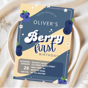 Convites Vintage Blueberry Berry No Primeiro Aniversário Gr