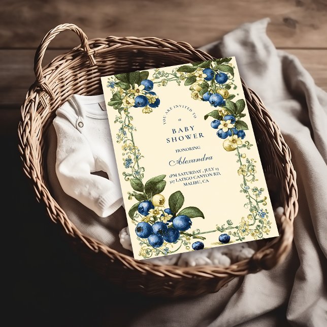 Convites Vintage Blueberry Botanical Baby Shower (Criador carregado)