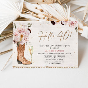 Convites Vintage Blush Boho Floral aniversário de 40 anos