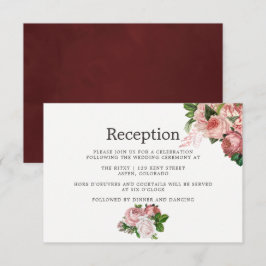 Convites Vintage Blush & Burgundy Recepção de casamento Flo