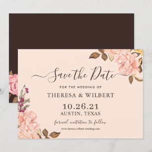Convites Vintage Blush Dourado Casamento Floral Salve a Dat