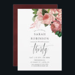 Convites Vintage Blush e Burgundy aniversário de 30 anos<br><div class="desc">Convite de festas de aniversário de 30 anos de pincel branco e rosa borrado,  vírgula,  com itinerário projetado para ser rápida e facilmente personalizado de acordo com as suas especificações de evento.</div>