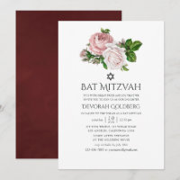 Vintage Blush e Burgundy Floral Bat Mitzvah