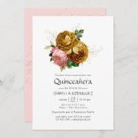 Vintage Blush e Dourada Quinceañera Floral Espanho