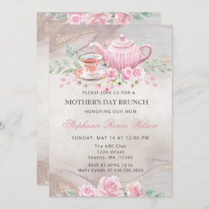 Convites Vintage Blush Floral Tea Party Dia de as mães Brun