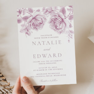 Convites Vintage Blush & Mauve Rosas Casamento Maravilhoso