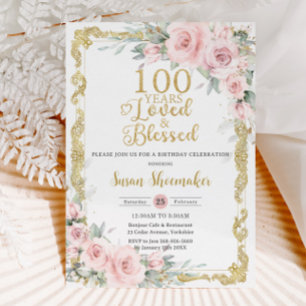 Convites Vintage Blush Pink Floral 100º Amo de Aniversário