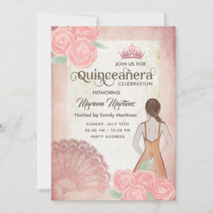 Convites Vintage blush rosa de ventilador rosa-mão tiara Qu