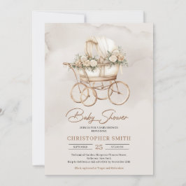 Convites Vintage boho baby carruagem neutro Sage floral