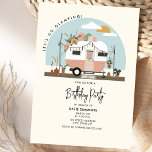 Convites Vintage Boho Camper Glaming Festa de aniversário<br><div class="desc">Ilustração de uma campa rosa pincelada,  pincel,  inspirada nos anos 70,  decorada com bruxelas,  flores,  macrame,  cacto,  pampas e plantas cercadas.</div>