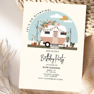Convites Vintage Boho Camper Glaming Festa de aniversário