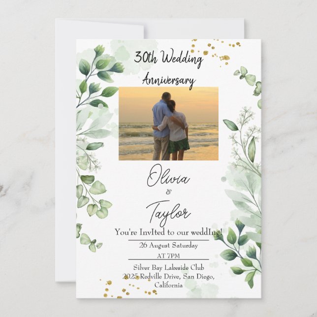 Convites Vintage Boho Greenery Wedding Anniversary  (Frente)
